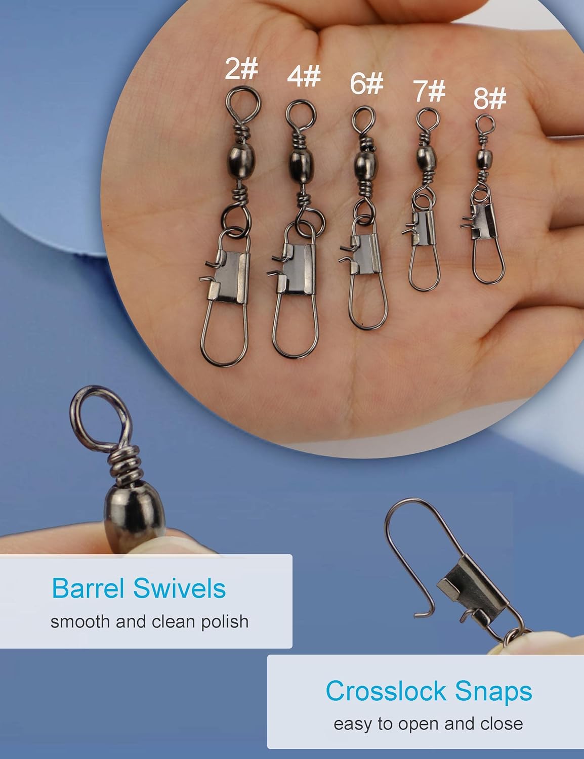 Fishing Swivels Snap Swivels 210pcs Barrel Swivels with Snaps, Fishing Swivels Saltwater Freshwater Snap Connector - Image 3