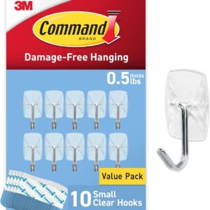 Command Small Clear Wire Hooks, 10 Hooks, 12 Strips | Damage-Free Hanging, No Tools Wall Hooks for Hanging Decorations in Living Spaces, Holds up to 0.5 lb