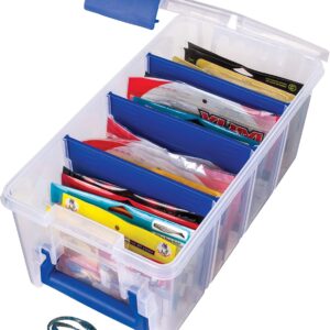 Flambeau Outdoors Super Half Satchel Soft Bait Organizer, Zerust, Clear | Organizes soft bait packages upright in 4 compartments with 3 Zerust dividers. Translucent lid and base, clear