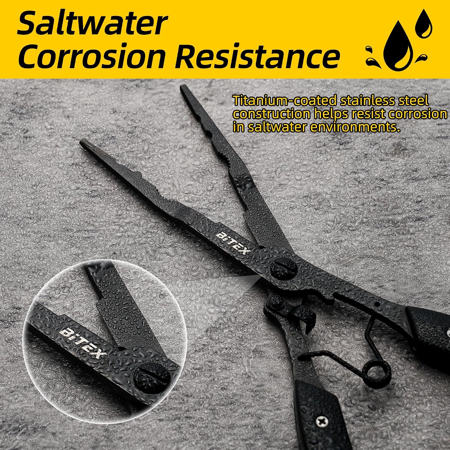 BiteX Saltwater Long Nose Fishing Pliers with Braid Cutter & Hook Remover | Titanium-Coated Stainless Steel, Extended Reach, Better Control, Deep-Set Hook Remover, One-Hand Operation, Lanyard & Sheath - Image 3