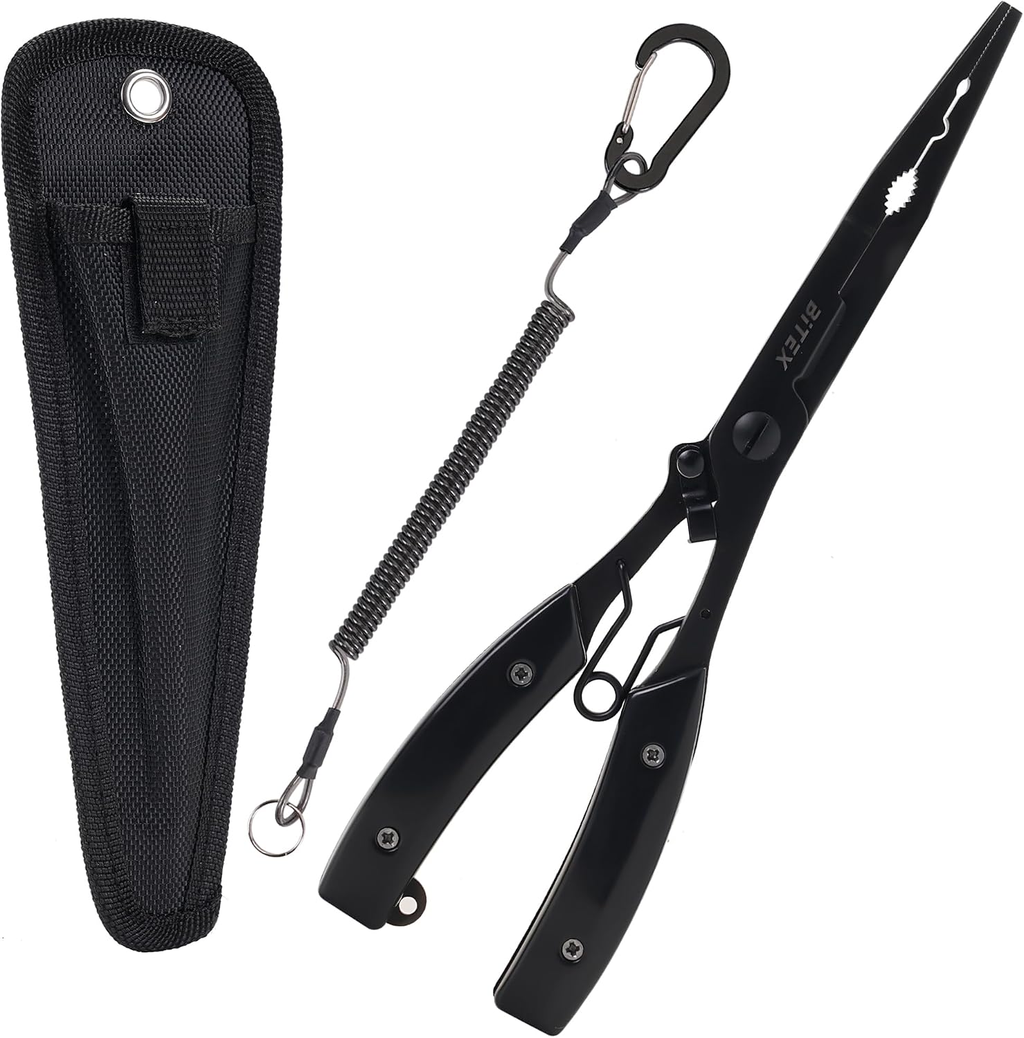 BiteX Saltwater Long Nose Fishing Pliers with Braid Cutter & Hook Remover | Titanium-Coated Stainless Steel, Extended Reach, Better Control, Deep-Set Hook Remover, One-Hand Operation, Lanyard & Sheath - Image 8